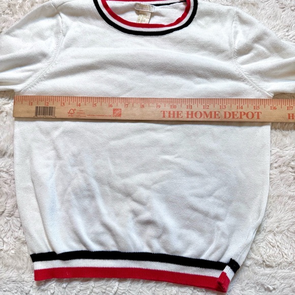 White preppy kids  Varsity Striped Sweater with navy and red stripes Size 13/14 - Picture 4 of 5